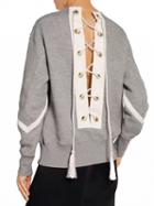 Choies Gray Contrast Lace Up Back Long Sleeve Sweatshirt