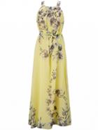 Choies Yellow Tie Waist Print Detail Maxi Dress