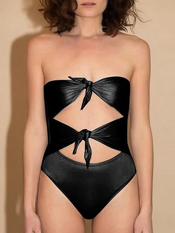 Choies Black Bandeau Knot Front Cut Out Detail Swimsuit