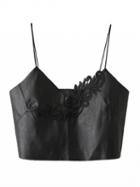 Choies Black V-neck Embroidery Leather Look Cami Top