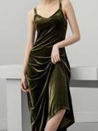 Choies Green Velvet V-neck Chic Women Cami Maxi Dress