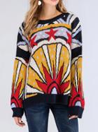 Choies Polychrome Geo Pattern Print Long Sleeve Women Sweater
