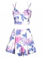 Choies Multicolor V-neck Floral Strap Detail Crop Cami Top And Shorts