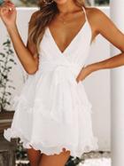Choies White Plunge Strap Back Cross Backless Chic Women Cami Mini Dress