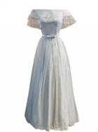 Choies Gray Off Shoulder Sheer Mesh Ruffle Lace Up Back Tulle Maxi Prom Dress