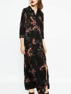 Choies Black Floral Split Maxi Skirt Dress