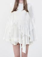 Choies White Ruffle Trim Layered Flare Sleeve Chic Women Mini Dress