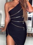 Choies Black Asymmetric Neck Sleeveless Chic Women Bodycon Mini Dress