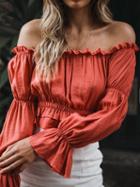 Choies Orange Off Shoulder Ruffle Trim Long Sleeve Chic Women Crop Blouse