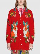 Choies Red Embroidery Button Placket Long Sleeve Cardigan