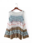 Choies Polychrome Mixed Stripe Flare Sleeve Open Knit Sweater