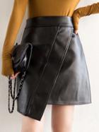 Choies Black High Waist Asymmetric Hem Leather Look Mini Skirt