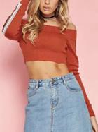 Choies Red Off Shoulder Striped Sleeve Crop Knit Sweater