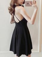 Choies Black Strap Cross Backless Bow Detail Mini Dress