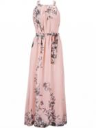 Choies Pink Tie Waist Print Detail Maxi Dress