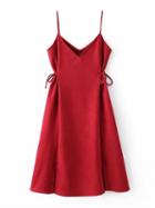 Choies Red Faux Suede V-neck Tie Side Spaghetti Strap Dress