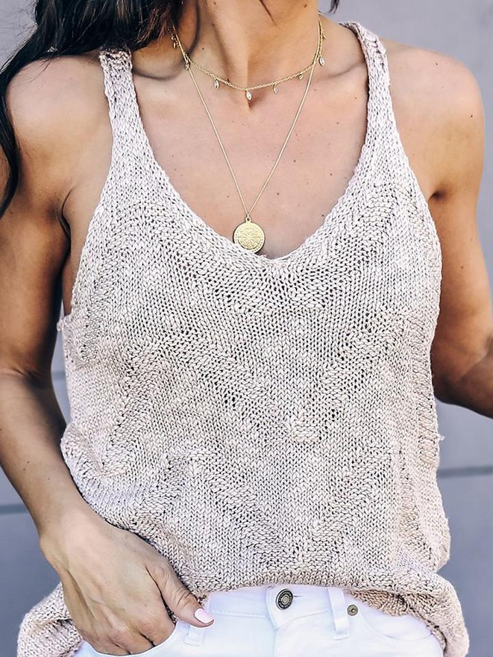 Choies Light Pink V-neck Chic Women Knit Cami Top