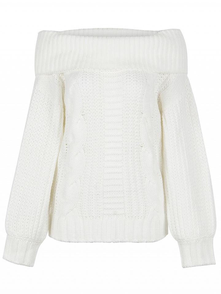 Choies White Off Shoulder Open Knit Sweater