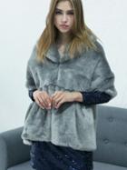 Choies Gray Hooded Faux Fur Cape Coat