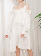 Choies White V-neck Ruffle Trim Long Sleeve Chic Women Cami Midi Dress