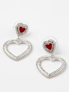 Choies Red Stone Cut Out Heart Stud Earrings
