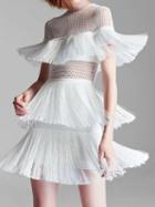 Choies White Mesh Panel Cut Out Detail Tassel Trim Chic Women Mini Dress
