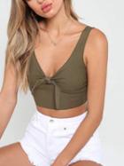 Choies Army Green Knot Front Ribbed Crop Tank