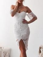 Choies White Bandeau Thigh Split Front Lace Dress