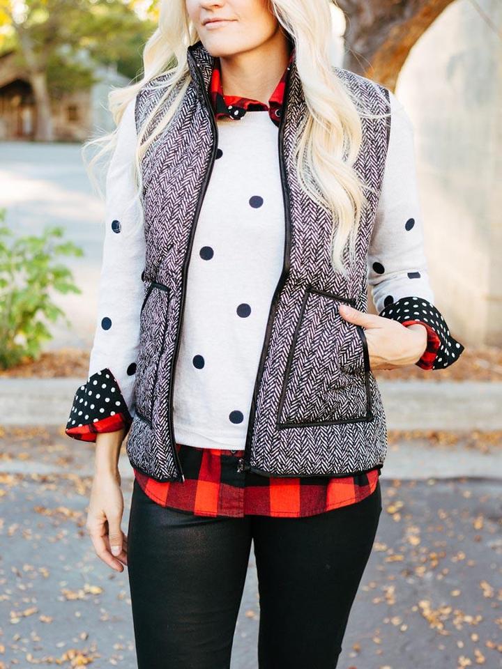 Choies Gray Stand Collar Pocket Zip Padded Waistcoat