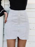 Choies Gray Faux Suede High Waist Circle Zip Front Mini Skirt