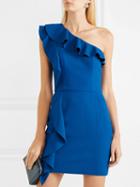 Choies Blue Asymmetric Neck Ruffle Trim Women Mini Dress