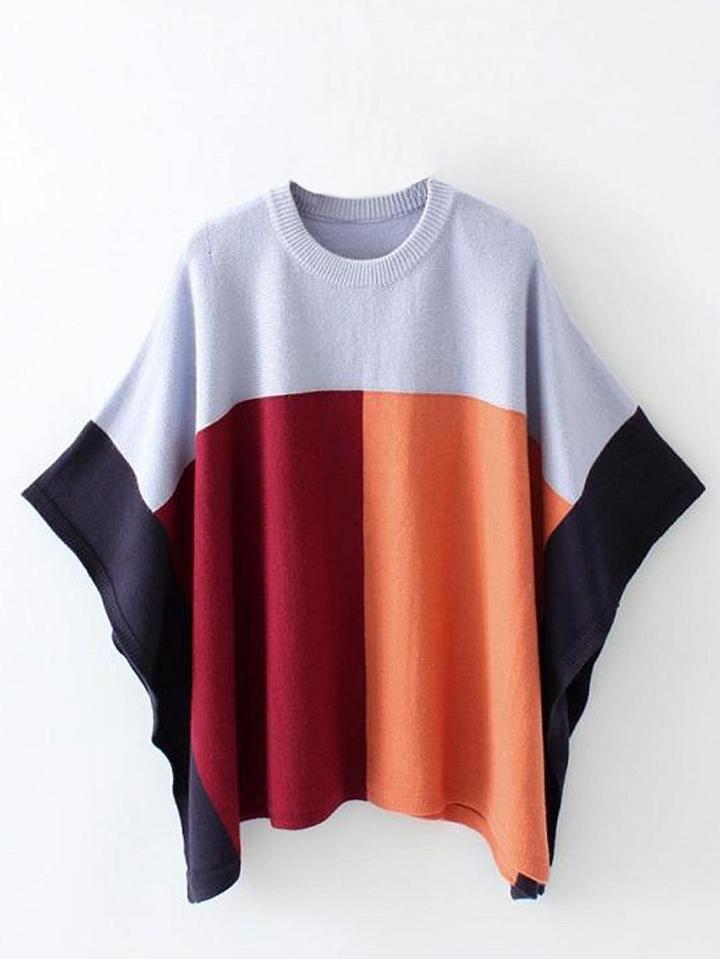 Choies Color Block Scoop Neck Knit Poncho