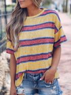 Choies Multicolor Stripe Cotton Split Side Chic Women T-shirt