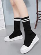 Choies Black Contrast Stripe Stretch Knit Flatfrom Boots