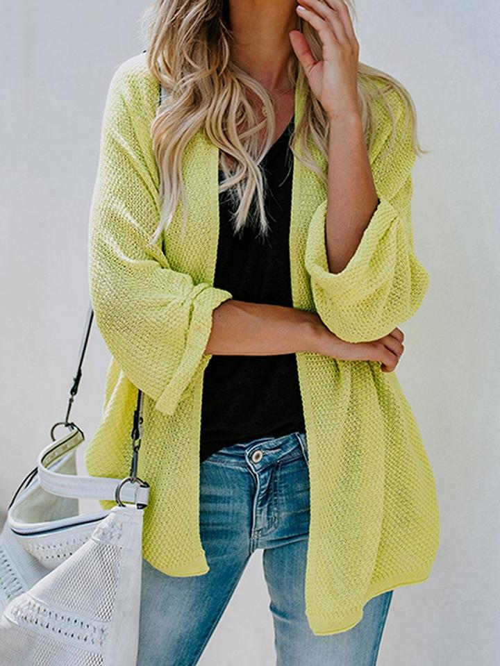Choies Yellow Open Front Batwing Sleeve Chic Women Cardigan