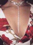 Choies Silver Rhinestone T Bar Statement Necklace