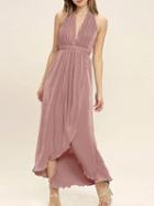 Choies Pink Halter Plunge Neck Wrap Bottom Backless Maxi Dress