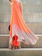 Choies Orange Cotton Contrast Panel Sleeveless Chic Women Maxi Dress