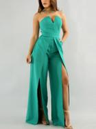 Choies Blue Bandeau Thigh Split Detail Jumpsuit