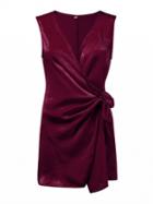 Choies Burgundy V-neck Wrap Front Tie Side Mini Dress