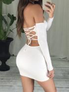 Choies White Off Shoulder Lace Up Back Backless Bodycon Mini Dress