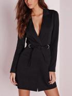 Choies Black Lapel V-neck Tie Waist Long Sleeve Blazer Mini Dress