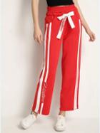 Choies Red Elastic Waist Side Zip Contrast Stripe Wide Leg Pants