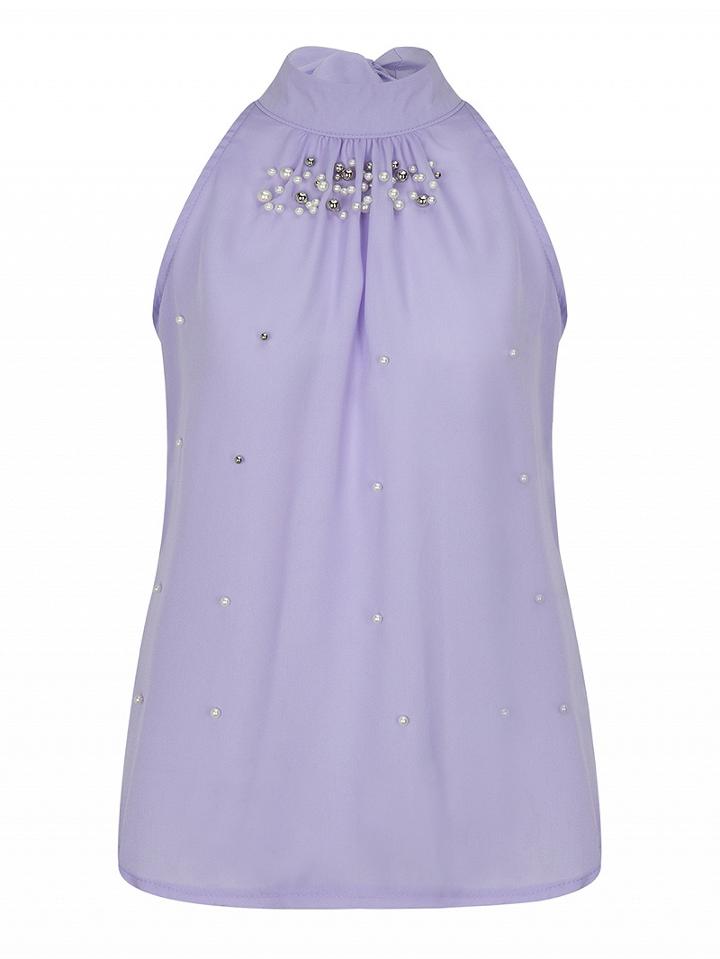 Choies Purple Halter Beads Embellished Tie Back Vest Top