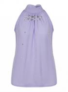 Choies Purple Halter Beads Embellished Tie Back Vest Top