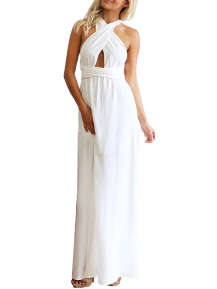 Choies White Deep Plunge Back Cross Sleeveless Maxi Dress