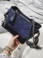 Choies Dark Blue Pu Argyle Plaid Chain Strap Chic Women Cross Body Bag