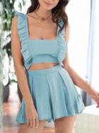Choies Blue Square Neck Tie Back Chic Women Crop Top And High Waist Short