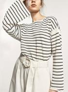 Choies Monochrome Stripe Drawcord Sleeve Lightweight Knit Jumper