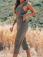 Choies Army Green Cotton Frill Trim Open Back Chic Women Jumpsuit